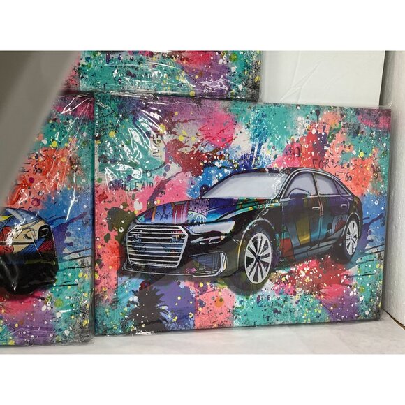 New Colorful Abstract Car Canvas Art Prints Set Of 3 - 16x12 Inches Each - Picture 4 of 6